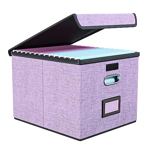 FINEW Stoff Faltbare Aufbewahrungsbox mit Deckel, Hängemappenbox für DIN A4 Hängeregister, Aufbewahrungsboxen für Büro, faltbox für Familien (Mauve) von FINEW