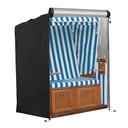 FINEW Strandkorb Schutzhülle Winterfest, 420D Oxford Gewebe Strandkorbhülle 120x90x155/140cm, Strandkorb Abdeckung Wasserdicht, Reißfest, UV Beständig, Abdeckhaube für Strandkörbe Winddicht (Schwarz) von FINEW