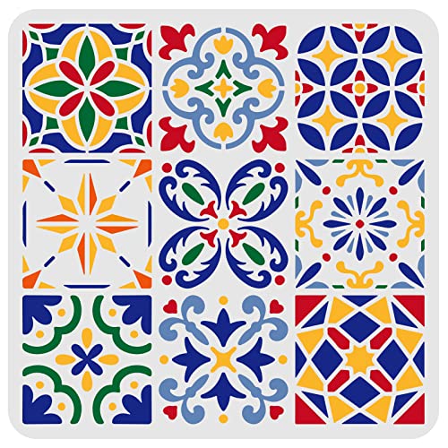 FINGERINSPIRE 1 Stück Mandala Fliesen Schablonen 30x30cm 9 Stile Muster Kunststoff Floral Muster Schablonen wiederverwendbare Kunst Mandala Schablonen für Boden Holz Wand Leinwand Fliese Möbel von FINGERINSPIRE