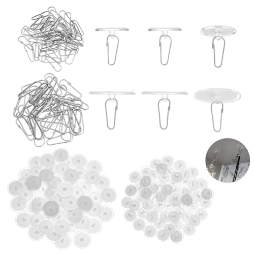 FINGERINSPIRE 120 Packung Selbstklebende Wandhaken Klebrige Deckenhaken 2 Stil Klebrige Beschädigungsfreie Deckenscheiben Ohne Bohren Abnehmbarer Transparenter Wandhalter Für Festivals Hochzeiten von FINGERINSPIRE