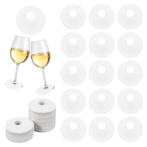 FINGERINSPIRE 150 Stück Weinglas Marker Aus Papier 7 cm Blanko Flach Rund Stielglas Getränke Namensschild Weiß Kreisförmig Weinetikett Weinglas Getränkeanhänger DIY Identifikationsmarkierung von FINGERINSPIRE