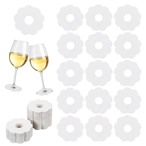 FINGERINSPIRE 150 Stück Weinglas Marker Aus Papier 7 cm Leere Blumen Stielgläser Getränke Namensschilder Weißes Blumenmuster Weinanhänger Weinglas Getränkeanhänger Identifikationsmarkierung von FINGERINSPIRE