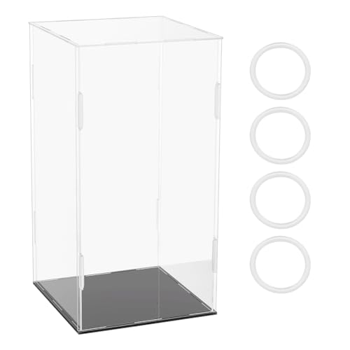 FINGERINSPIRE 16x16x30.5 cm Transparente Acryl Vitrine Selbstmontierbare Rechteckige Acryl Boxen Zur Präsentation Staubdichter Schutz Vitrine Mit Schwarzem Boden Aufbewahrungsbox Für Sammlerstücke von FINGERINSPIRE