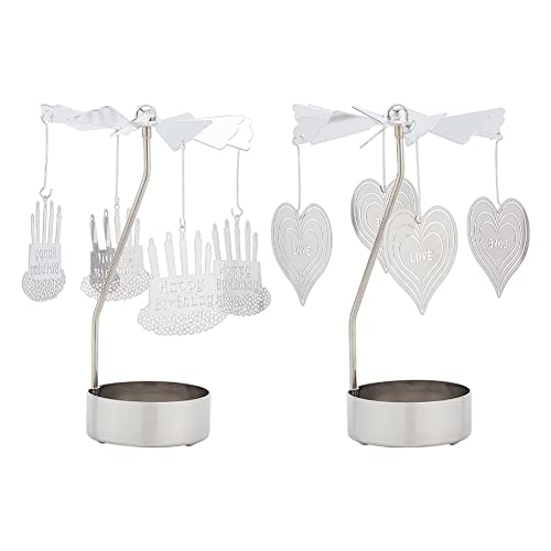 FINGERINSPIRE 2 Sets Drehbarer Kerzenhalter Herz Und Geburtstagskuchen Spinning Kerzenhalter Splitter Spinning Teelichter Aus Metall Kerzenhalter Metall Kleines Geschenk Für Hochzeit Party Festival von FINGERINSPIRE