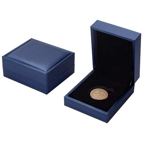 FINGERINSPIRE 2 Stück 30 mm Münzpräsentationsbox Stahlblau Rechteckig PU Kunstleder Münzaufbewahrungsboxen Mit Samt Gedenkmünzen Challenge Münzen Medaillenabzeichen Geschenketui von FINGERINSPIRE