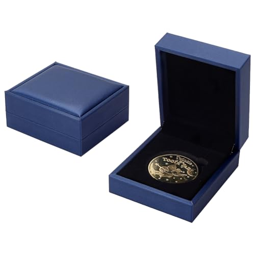 FINGERINSPIRE 2 Stück 40 mm Münzpräsentationsbox Stahlblau Rechteckig PU Kunstleder Münzaufbewahrungsbox Mit Samt Gedenkmünze Challenge Münze Medaille Abzeichen Geschenketui von FINGERINSPIRE