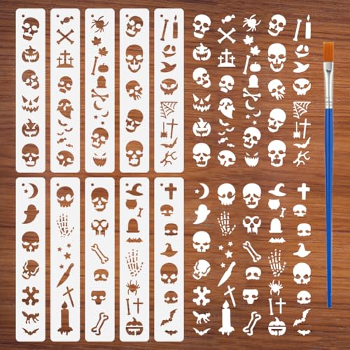 FINGERINSPIRE 10 Stück Horror Element Schablone Zum Malen Mit Pinsel 28x5cm Skelett Rahmen Randschablone Ausgehöhlte Hintergrund Randschablone Kunststoff PET Rand Themenvorlage Für Heimwerker von FINGERINSPIRE