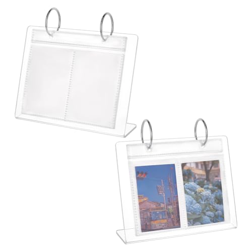 FINGERINSPIRE 2 Stück Mini Fotoalbum Aus Acryl Für Den Schreibtisch Fasst 10x6.7cm Dicke Durchsichtige Foto Aufbewahrungsständer Aus Acryl Für Den Schreibtisch Mit 68 Taschen Perfekt Für Karten von FINGERINSPIRE