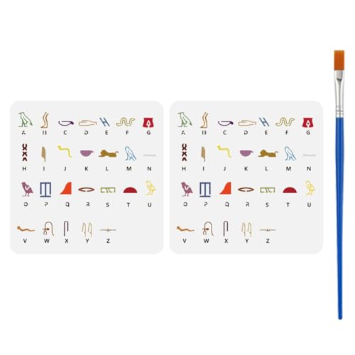FINGERINSPIRE 2 Stück Schablone Mit Ägyptischem Alphabet 30x30cm Ägyptische Schreibschablone Kunststoff Hieroglyphen Schablonen Mit Pinsel Für Wanddekoration Bastelprojekte Stoffmalerei von FINGERINSPIRE