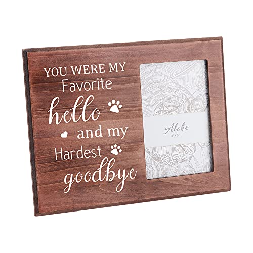 FINGERINSPIRE 25x20cm Bilderrahmen Pet Memorial Bilderrahmen mit Pfotenabdrücken Sattel Braun Holz Fotorahmen Rechteckrahmen mit You were My Favorite Hello and My Hardest Goodbye Worte von FINGERINSPIRE