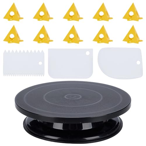 FINGERINSPIRE 275mm Schwarz Lackierter Plattenspielerständer Drehbarer Drehteller Aus Kunststoff Modellierrad Drehständer Mit 3 Stück PP Backschaber 10 Stück Gelbem Ständer Zum Farbsprühen von FINGERINSPIRE