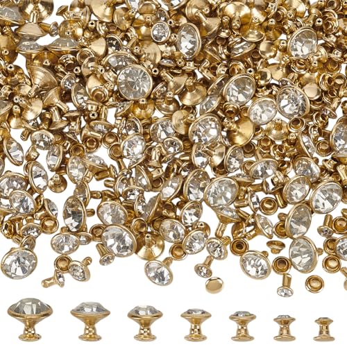 FINGERINSPIRE 280 Set 7 Größen Klare Strassnieten 5/6/7/8/9/10/11mm Goldene Kristallnieten Metall Doppelkappe Strassnieten Nieten Für DIY Leder Kunsthandwerk Kleidungsdekoration von FINGERINSPIRE