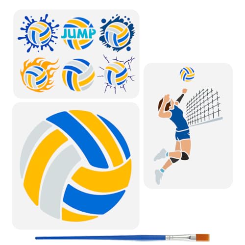 FINGERINSPIRE 3 Malschablone Mit Volleyballmustern Und 1 Pinseln 2 Größen Große Vorlage Für Volleyballspieler Wiederverwendbare Ballschablone Vorlage Mit Sportthema Zum Malen Auf Wänden Stoffen von FINGERINSPIRE