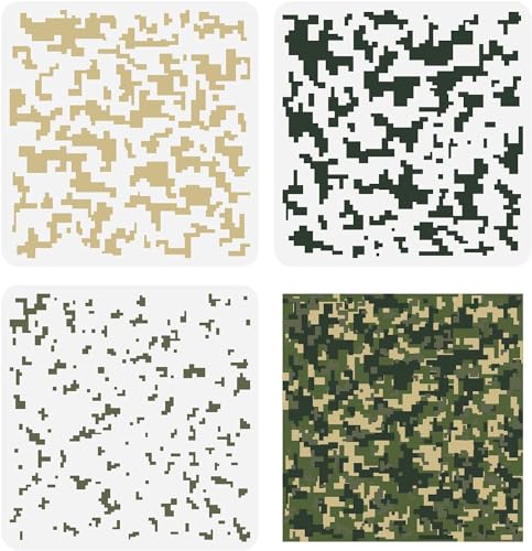 FINGERINSPIRE 3 Stück Camouflage-Schablonen, 30x30 cm, wiederverwendbare Malvorlagen, Tarnmuster, Schablonen, Tigerstreifen, Leoparden-Vorlagen, quadratische Schablonen, Holz, Dekoration von FINGERINSPIRE