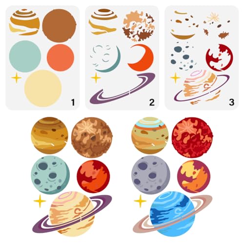FINGERINSPIRE 3 Stück Geschichtete Planeten Malschablonen 21x29.7 cm Kunststoff PET Planetenmuster Schablone Zum Malen von Erde Saturn Mars Stern Zeichenvorlage Für Zuhause Wand Möbel Bodendekoration von FINGERINSPIRE