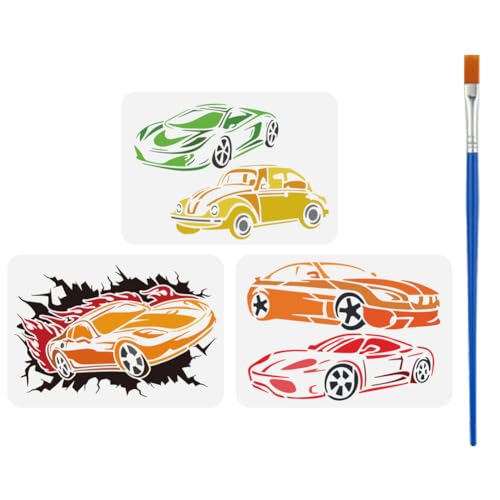 FINGERINSPIRE 3 Stück Sportwagen Zeichenschablone Mit Einem Pinsel 29.7x21cm Roadster Malvorlage Klassische Rennlimousine DIY Dekorationsschablone Zum Malen Auf Holz Wänden Stoffen Und Möbeln von FINGERINSPIRE