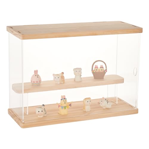 FINGERINSPIRE 32 cm 2 Lagige Acryl Vitrine Staubdichter Schutz Vitrine Mit Regalen Transparente Acryl Vitrine Mit Massivholzsockel Und Oberer Figuren Vitrine Für Sammlerstücke von FINGERINSPIRE