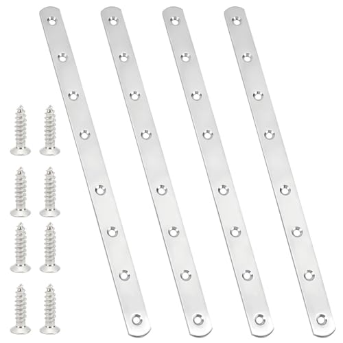 FINGERINSPIRE 4 Packung Flache Reparaturplatte Für Holz Gerade Klammern Aus Edelstahl 295mm Länge 8 Schraubenlöcher Flache Reparaturbefestigung Holzstrebe Verbindungsplatten Verbinder von FINGERINSPIRE