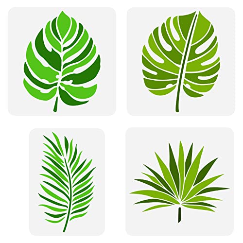 FINGERINSPIRE 4 Stk Tropical Leaf Schablonen 2 Größen Farnblatt Schablonen, Plastik Palmblatt Muster Malschablone, Wiederverwendbare Schablone Mit Großen Botanischen Blättern Für Heimwerkermöbel von FINGERINSPIRE