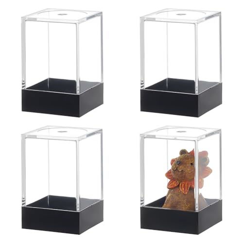FINGERINSPIRE 4 Stück Kleine Rechteckige Sammlerbox Aus Kunststoff 40x40x69 mm Schwarzer Boden Durchsichtiger Deckel Aufbewahrungsbox Mini Staubschutzbox Für Actionfiguren Miniatur Modelle Kristalle von FINGERINSPIRE