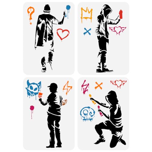 FINGERINSPIRE 4 Stück Banksy Mann mit Doodel in Hut Malerei Schablonen 21x29.7cm Mann mit Doodle in Hut Schablonen für die Malerei große Straße Graffiti Kunst Vorlagen Banksy Thema Schablonen FINGERINSPIRE 4 Stück Banksy Mann mit Doodel in Hut Malerei Schablonen 21x29.7cm Mann mit Doodle in Hut Schablonen für die Malerei große Straße Graffiti Kunst Vorlagen Banksy Thema Schablonen von FINGERINSPIRE