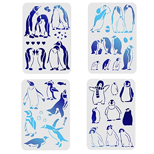 FINGERINSPIRE 4 Stück Pinguin-Schablonen 29,7 x 21 cm Antarktische Pinguine Schablone zum Malen, Pinguin-Muster, Wiederverwendbare Schablone zum Malen auf Holz, Leinwand und Papier von FINGERINSPIRE
