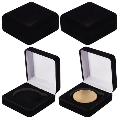 FINGERINSPIRE 4 Stück Schwarze Präsentationsbox Aus Samt Innendurchmesser 50mm Geschenkboxen Zur Aufbewahrung von Samtabzeichen Quadratische Präsentationsbox Für Abzeichen Einzelne Abzeichenbox von FINGERINSPIRE