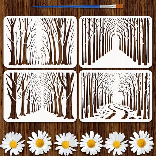 FINGERINSPIRE 4 Stück Wald Malschablone Mit Kunststoffpinsel 21x29.7cm Ausgehöhlte Bäume Gras Zeichenvorlage Weg In Waldschablone Wiederverwendbare Pflanzenmotiv Vorlage Zum Malen Auf Holz FINGERINSPIRE 4 Stück Wald Malschablone Mit Kunststoffpinsel 21x29.7cm Ausgehöhlte Bäume Gras Zeichenvorlage Weg In Waldschablone Wiederverwendbare Pflanzenmotiv Vorlage Zum Malen Auf Holz von FINGERINSPIRE