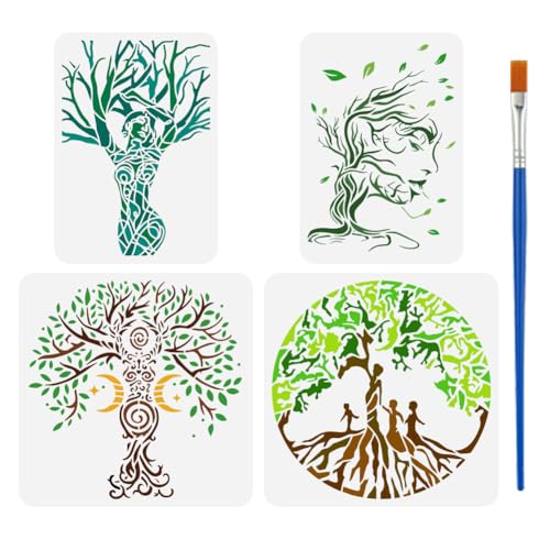 FINGERINSPIRE 4 Stück Zeichenschablone Baum Des Lebens Mit Einem Pinsel 2 Größen Malvorlage Göttin Baum Menschliche Form Baum Mond Stern Spiralschablone Zum Malen Auf Holz Wänden Stoffen Und Möbeln FINGERINSPIRE 4 Stück Zeichenschablone Baum Des Lebens Mit Einem Pinsel 2 Größen Malvorlage Göttin Baum Menschliche Form Baum Mond Stern Spiralschablone Zum Malen Auf Holz Wänden Stoffen Und Möbeln von FINGERINSPIRE