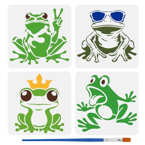 FINGERINSPIRE 4 lustige Froschschablone Mit 1 Pinseln 15x15cm Frosch Mit Sonnenbrille Frosch Mit Krone Schablone Mit Tiermotiv Vorlage Zum Bemalen von Wänden Holzmöbeln Heimwerkerdekoration von FINGERINSPIRE