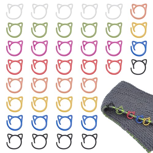 FINGERINSPIRE 40 Stück Maschenmarkierer In Katzenform Zum Häkeln 8 Farbe Katzenform Süße Maschenmarkiererringe Aus Metall Zum Stricken Und Häkeln Mit Aufbewahrungsbox Geeignet Für Strickliebhaber von FINGERINSPIRE