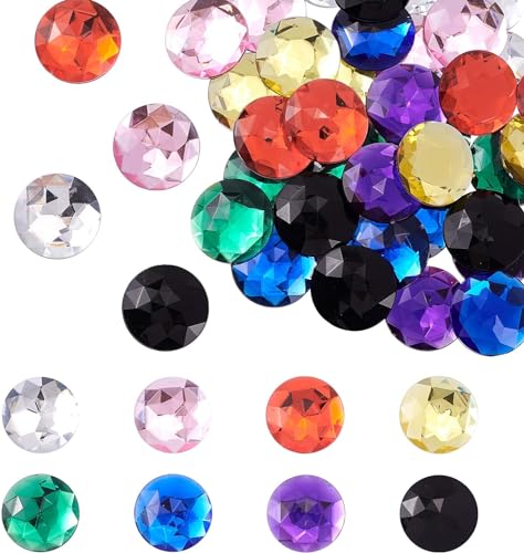 FINGERINSPIRE 48Pcs 30mm Flache Rückseite Runde Acryl Strass Selbstklebende Kunststoff Kreis Edelsteine ​​Aufkleben Juwelen (8 gemischte Farben) für Kostümherstellung Bling Aufkleber von FINGERINSPIRE