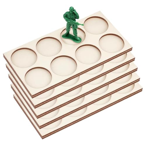 FINGERINSPIRE 5 Stück 25 mm Runde Basen Bewegungstablett 8 Loch Ring War Unit Tablett Holz Rechteckig Formationsrang Tablett Horde Tablett Action Figuren Miniaturen Ausstellungssockel von FINGERINSPIRE