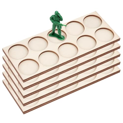 FINGERINSPIRE 5er Pack Runde Basen Bewegungstablett 10 Loch Ring War Unit Tablett Holz Rechteckig Formationsrang Tablett für 25 mm Actionfiguren von FINGERINSPIRE