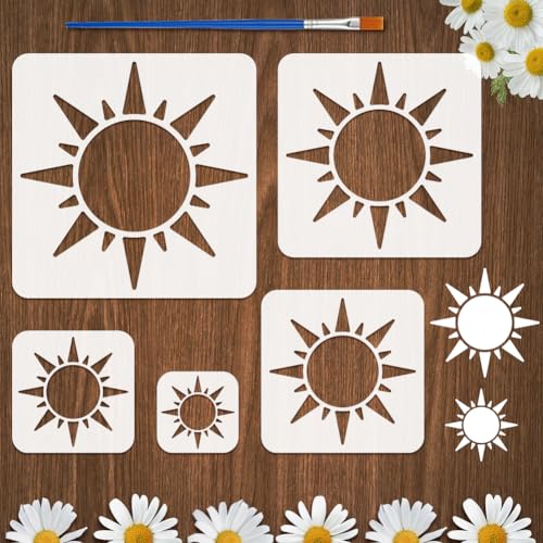 FINGERINSPIRE 5 Stück Sonnenschablonen mit Pinsel, 5 Größen, Sonnenmalerei-Schablone, wiederverwendbar, PET, Herbstsonnen, Heimschablone, Fantasie-Themen-Dekoration, Vorlage zum Malen auf Holz, Wand FINGERINSPIRE 5 Stück Sonnenschablonen mit Pinsel, 5 Größen, Sonnenmalerei-Schablone, wiederverwendbar, PET, Herbstsonnen, Heimschablone, Fantasie-Themen-Dekoration, Vorlage zum Malen auf Holz, Wand von FINGERINSPIRE