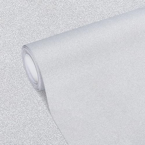 FINGERINSPIRE 5 m Silbernes Glitzer Vinyl Kontaktpapier 40cm Breit Glitzer Tapete Zum Aufkleben Und Abziehen Selbstklebend Abnehmbar Funkelnde Wandbordüre Selbstklebende Glitzernde Stoff Tapetenrolle von FINGERINSPIRE