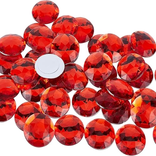 FINGERINSPIRE 50 Stück 30mm Rot Runde Acryl Strass Flache Rückseite Strass Steine Selbstklebende Kunststoff Kreis Edelsteine ​​Aufkleben Juwelen für Kostümherstellung Bling Valentinstag Decor von FINGERINSPIRE