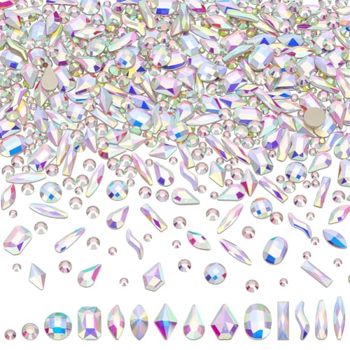 FINGERINSPIRE 580 Stück 14 Stile Glas Strass Cabochons Flache Rückseite Und Rückseite Plattiert Edelsteinperlen Klare ab Farbe Kristall Strasssteine Zum Basteln Nagel Und Gesichtskunst Schuhe Taschen von FINGERINSPIRE