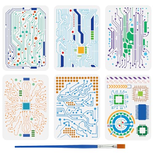 FINGERINSPIRE 6 Leiterplattenschablone Mit 1 Kunststoff Pinseln 21x29.7cm Große Schaltplanvorlagen Wiederverwendbare Elektronische Skizzenschablonen Für Gemischte Medien Zum Malen Auf Eänden Möbeln von FINGERINSPIRE