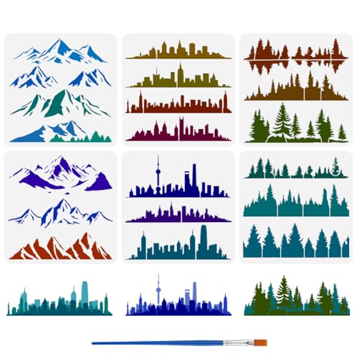 FINGERINSPIRE 6 Stück 6 Stile Vorlage Für Stadt Wald Und Bergmalerei Landschaften Mit Pinsel 30x30cm Große Stadt Skyline Schablone Wiederverwendbare DIY Bastelschablone Zum Malen Heim Wanddekoration FINGERINSPIRE 6 Stück 6 Stile Vorlage Für Stadt Wald Und Bergmalerei Landschaften Mit Pinsel 30x30cm Große Stadt Skyline Schablone Wiederverwendbare DIY Bastelschablone Zum Malen Heim Wanddekoration von FINGERINSPIRE
