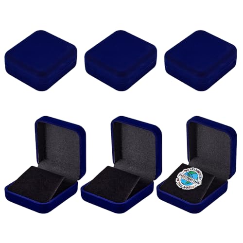 FINGERINSPIRE 6 Stück Blaue Samt Ausweisbox Für Anstecknadeln 30 mm Anstecknadel Sammlungs Ausstellungshalter Quadratische Samt Brosche Aufbewahrungsboxen Präsentationsvitrine Für Abzeichen von FINGERINSPIRE