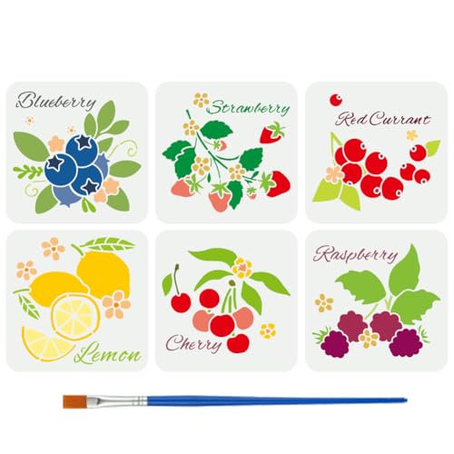 FINGERINSPIRE 6 Stück Malschablone Mit Beeren Und Früchten 20x20cm Blaubeere Erdbeere Rote Johannisbeere Zitronen Kirsche Himbeere Blätter Wörter Pflanzenmotiv Vorlage FINGERINSPIRE 6 Stück Malschablone Mit Beeren Und Früchten 20x20cm Blaubeere Erdbeere Rote Johannisbeere Zitronen Kirsche Himbeere Blätter Wörter Pflanzenmotiv Vorlage von FINGERINSPIRE