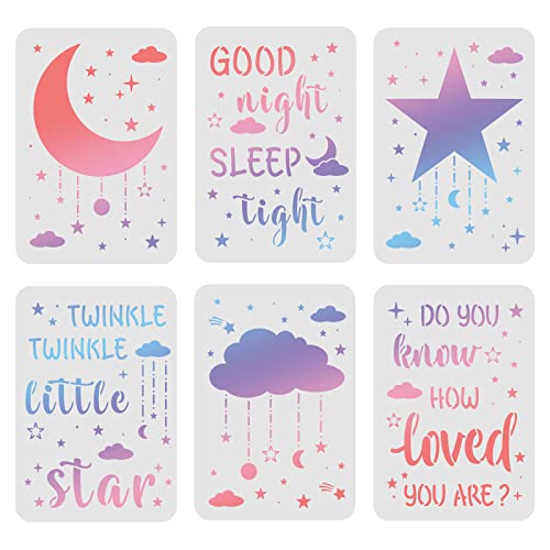 FINGERINSPIRE 6 Stück Mond und Sternen Schablone Wolkenschablone 29,7x21cm Wiederverwendbare Sternschablone Gute Nacht Babyzimmer Zeichenschablone zum Malen auf Holz Wand Boden und Fliesen FINGERINSPIRE 6 Stück Mond und Sternen Schablone Wolkenschablone 29,7x21cm Wiederverwendbare Sternschablone Gute Nacht Babyzimmer Zeichenschablone zum Malen auf Holz Wand Boden und Fliesen von FINGERINSPIRE
