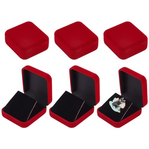 FINGERINSPIRE 6 Stück Rote Samt Ausweisbox Für Abzeichen 30 mm Anstecknadel Sammlungs Ausstellungshalter Quadratische Samt Brosche Aufbewahrungsboxen Präsentationsvitrine Für Abzeichen Aufbewahrung von FINGERINSPIRE