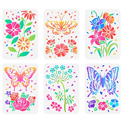 FINGERINSPIRE 6 Stück Schmetterlinge Schablonen 29.7x21 cm Blumen Schablonen Kits Kunststoff Rose Gänseblümchen Lilie Löwenzahn Tulpe Muster Vorlage DIY Kunst Bastelschablonen Für Heimwand Holzdekor von FINGERINSPIRE