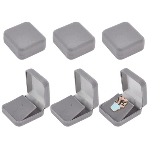 FINGERINSPIRE 6 Stück Silberne Samt Ausweisbox Für Anstecknadeln 30 mm Anstecknadel Sammlungs Ausstellungshalter Quadratische Samt Brosche Aufbewahrungsboxen Präsentationsvitrine Für Abzeichen von FINGERINSPIRE