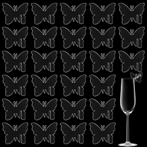 FINGERINSPIRE 60 Stück Acryl Getränk Tags Schmetterling Party Getränk Tag 5.5x4cm klar Acryl Getränk Marker Champagner Glas Marker Tag Acryl Weinglas Charms für Bar Hochzeit Weinprobe Party von FINGERINSPIRE