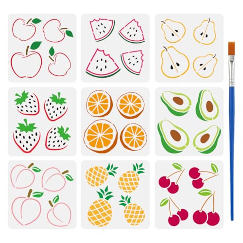 FINGERINSPIRE 9 Stück Obst Malschablone Mit Pinsel 15x15cm Apfel Wassermelone Birne Erdbeere Orange Zeichenvorlage Avocado Pfirsich Ananas Kirsche Schablone Zum Malen Auf Holz Wänden Und Möbeln FINGERINSPIRE 9 Stück Obst Malschablone Mit Pinsel 15x15cm Apfel Wassermelone Birne Erdbeere Orange Zeichenvorlage Avocado Pfirsich Ananas Kirsche Schablone Zum Malen Auf Holz Wänden Und Möbeln von FINGERINSPIRE