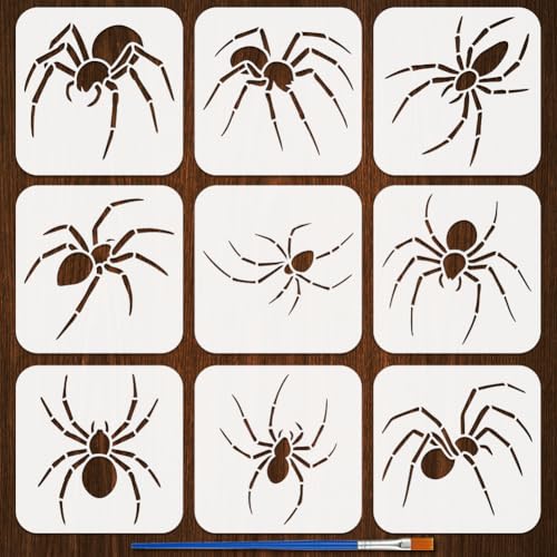 FINGERINSPIRE 9 Stück Spinnenschablonen Mit 1 Stück Kunststoffpinsel 15x15cm 9 Stile Spinnenmuster Zeichenschablone Halloween Thema Vorlage Zum Malen Auf Wänden Holz Stoff Möbeln DIY Heimdekoration FINGERINSPIRE 9 Stück Spinnenschablonen Mit 1 Stück Kunststoffpinsel 15x15cm 9 Stile Spinnenmuster Zeichenschablone Halloween Thema Vorlage Zum Malen Auf Wänden Holz Stoff Möbeln DIY Heimdekoration von FINGERINSPIRE