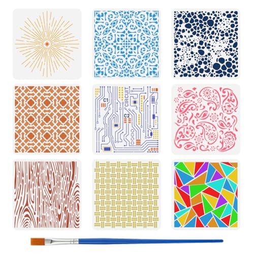 FINGERINSPIRE 9 Stück Strukturmuster Schablone Mit Einem Pinsel 30x30cm Spitzengitter Fenster Leiterplatte Zelle Holzmaserung Webgeometrie Paisley Zeichenvorlage Für Die Heimdekoration FINGERINSPIRE 9 Stück Strukturmuster Schablone Mit Einem Pinsel 30x30cm Spitzengitter Fenster Leiterplatte Zelle Holzmaserung Webgeometrie Paisley Zeichenvorlage Für Die Heimdekoration von FINGERINSPIRE